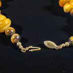 Vintage Butterscotch Amber & Tiger's Eye Necklace, 26 Inch, Gold Filled Clasp
