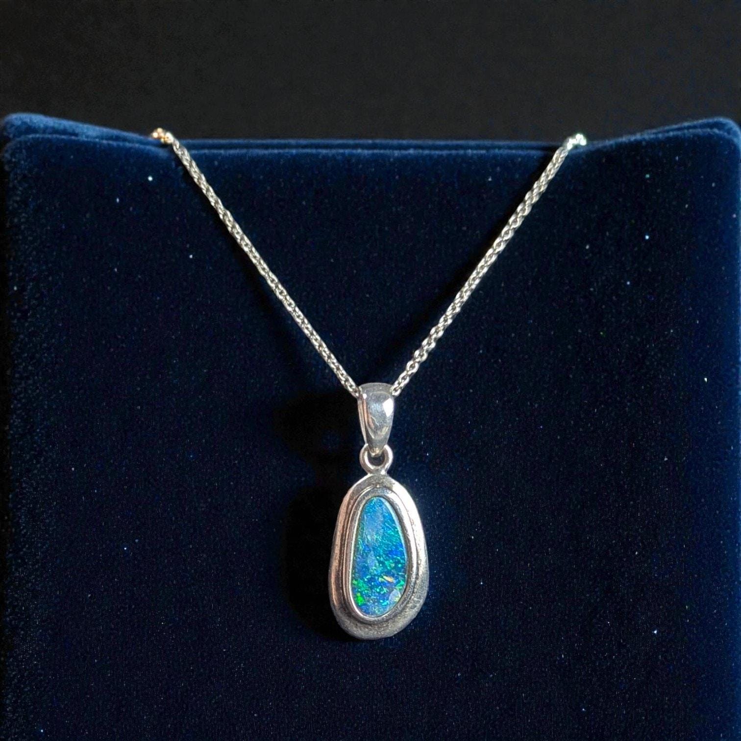 Sterling Silver Opal Doublet Pendant Necklace, Signed, 18 Inch Chain