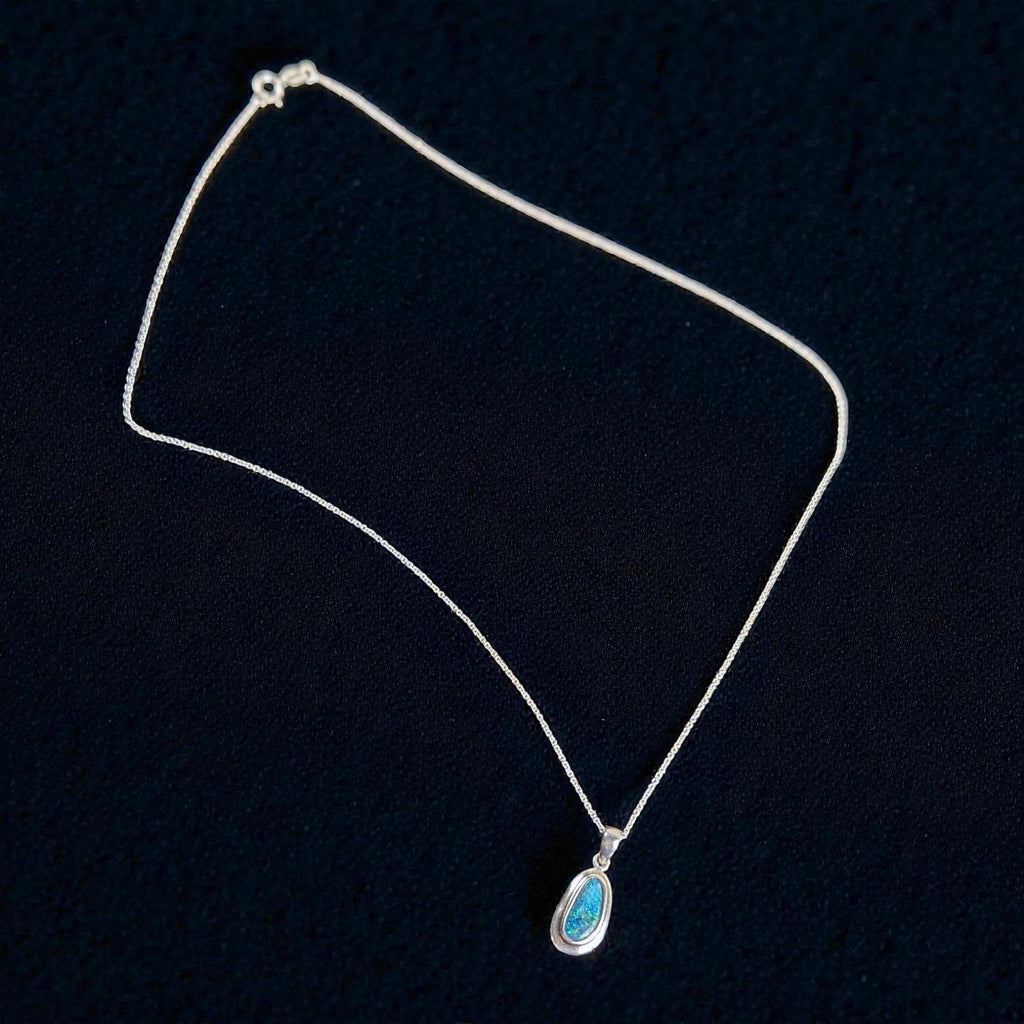 Sterling Silver Opal Doublet Pendant Necklace, Signed, 18 Inch Chain