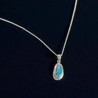 Sterling Silver Opal Doublet Pendant Necklace, Signed, 18 Inch Chain