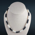 Sterling Silver Freshwater Pearl and Faceted Onyx Necklace, 18 Inches