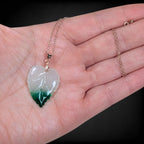 Vintage Peking Glass Leaf Pendant Necklace, Sterling Silver w Rose Gold Vermeil