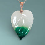 Vintage Peking Glass Leaf Pendant Necklace, Sterling Silver w Rose Gold Vermeil