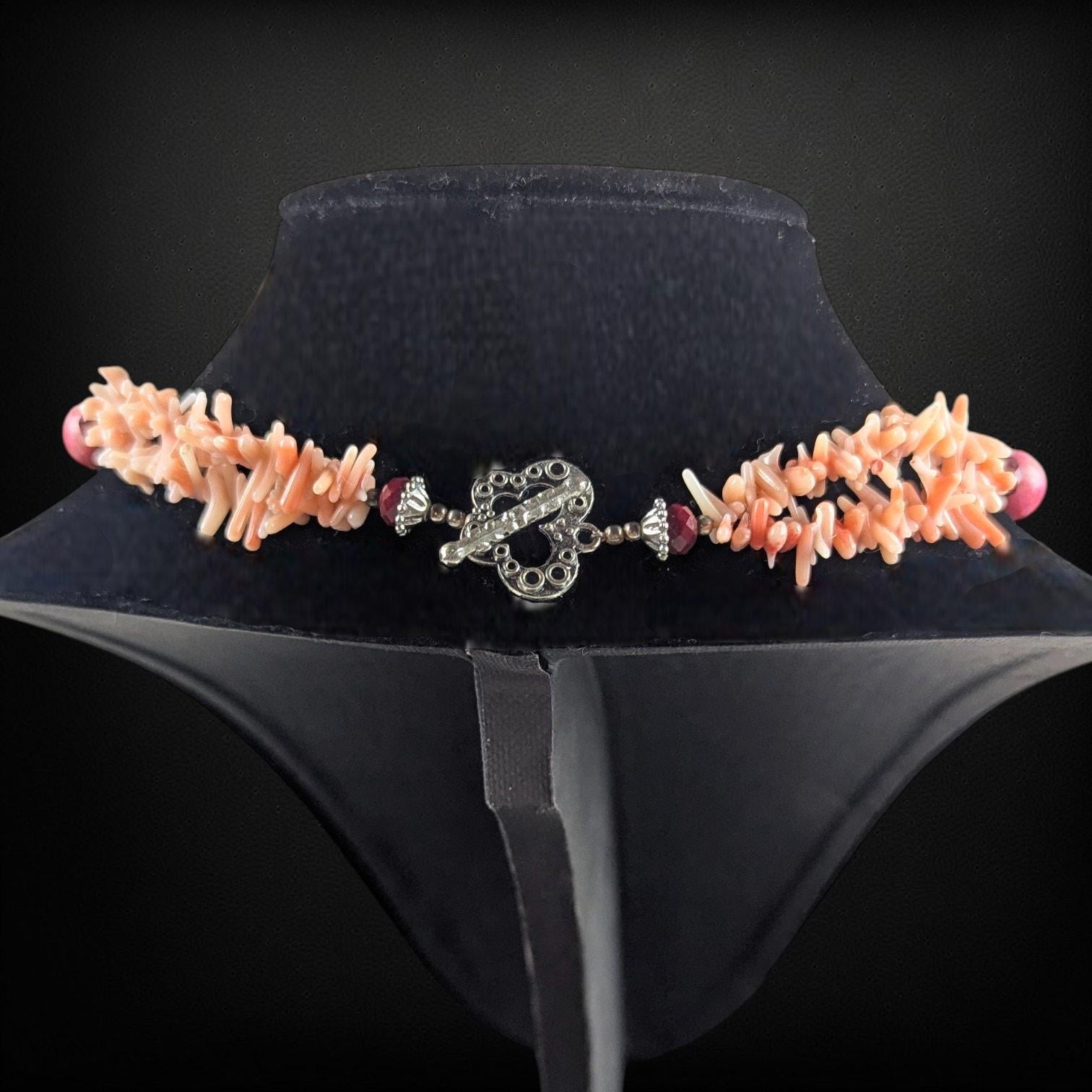 Vintage Coral Branch Necklace with Garnet and Dyed Chalcedony Beads