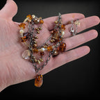 Vintage Sterling Silver Bib Necklace with Baltic Amber, Pearls & Citrine Quartz
