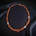 Vintage 34″ Graduated Bead Necklace with Amber, Agate and Freshwater Pearls