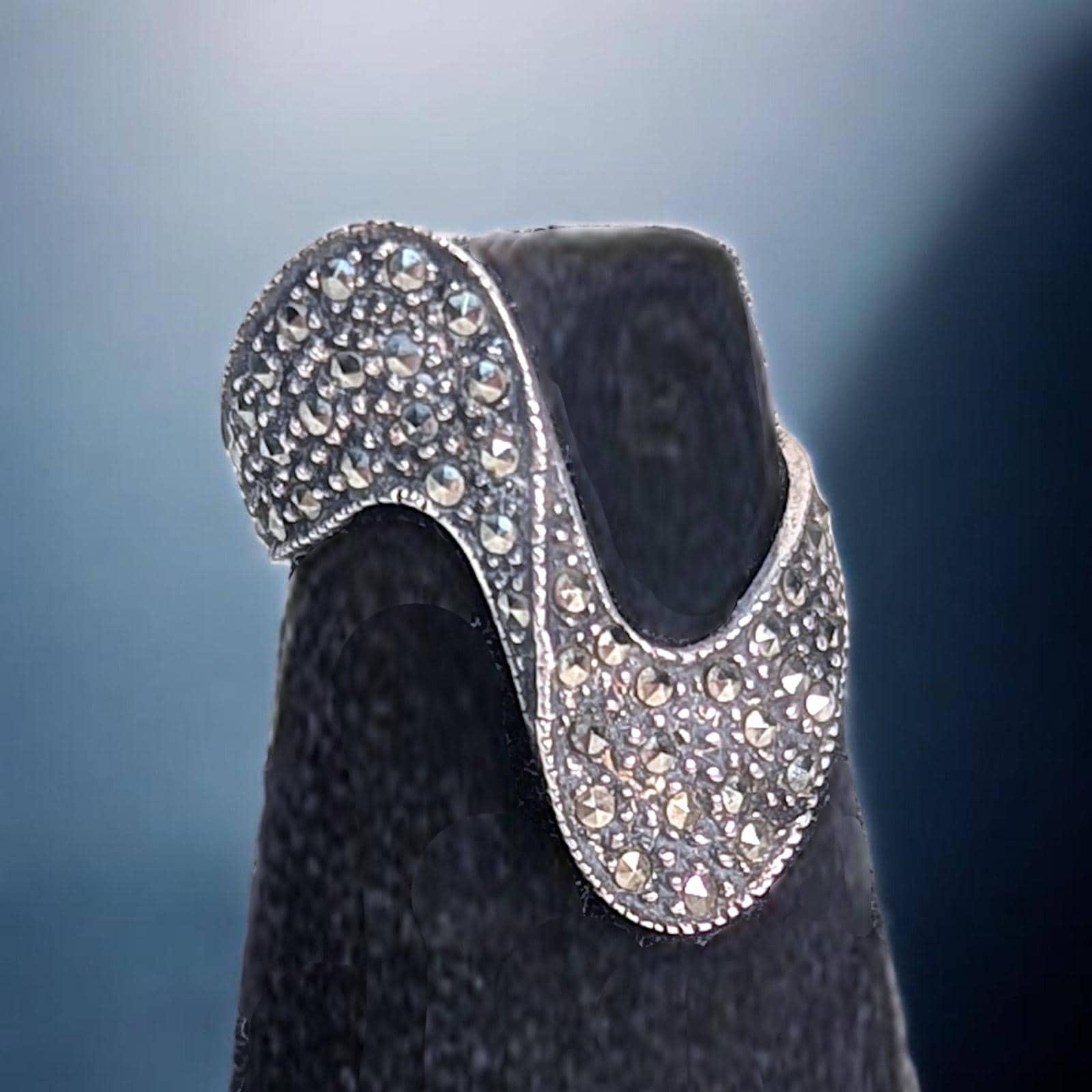 Vintage Sterling Silver Marcasite Ring | Organic Wave Design | Size 5.5