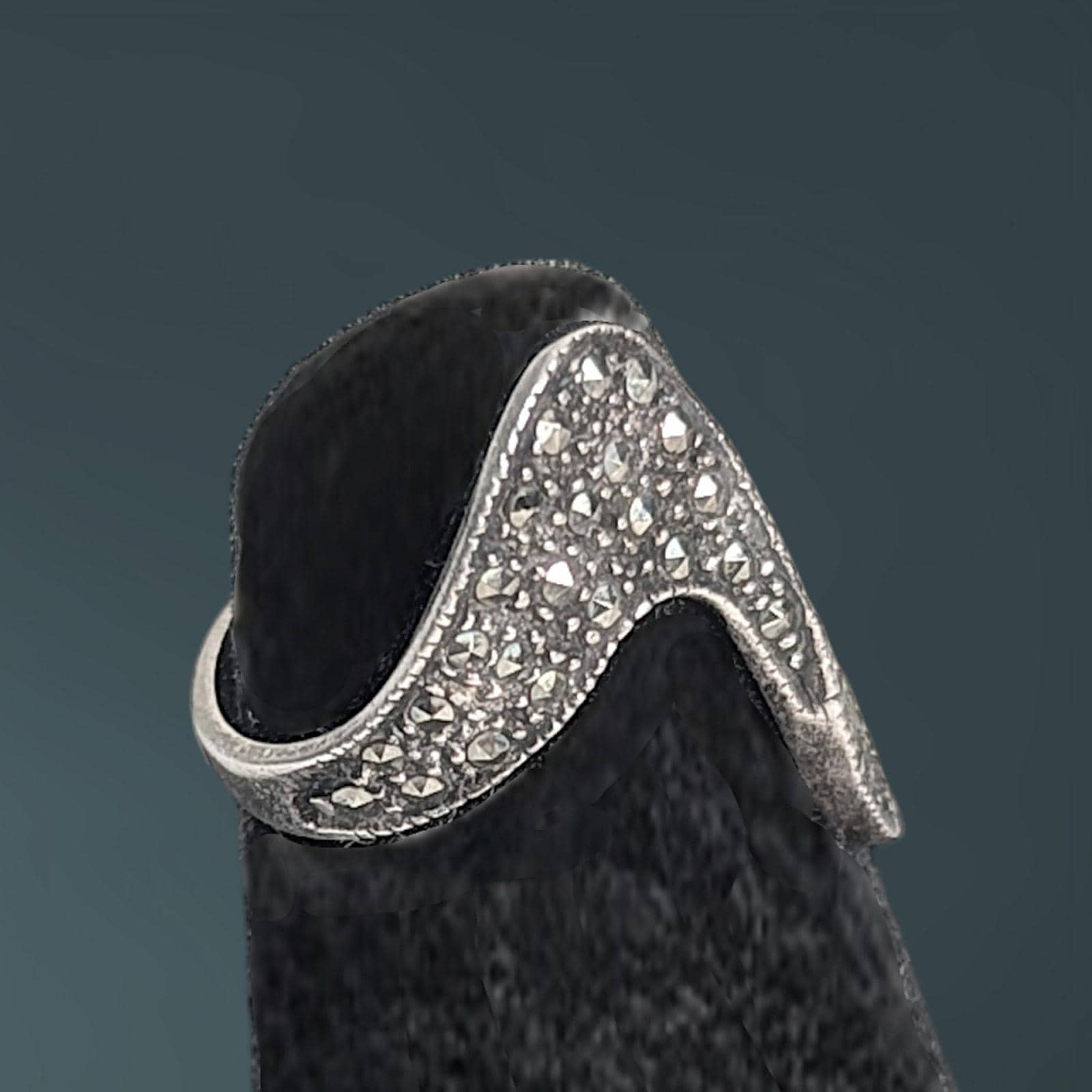 Vintage Sterling Silver Marcasite Ring | Organic Wave Design | Size 5.5