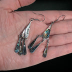 Vintage Mexican Sterling Abalone Chandelier Earrings, 925, 3″