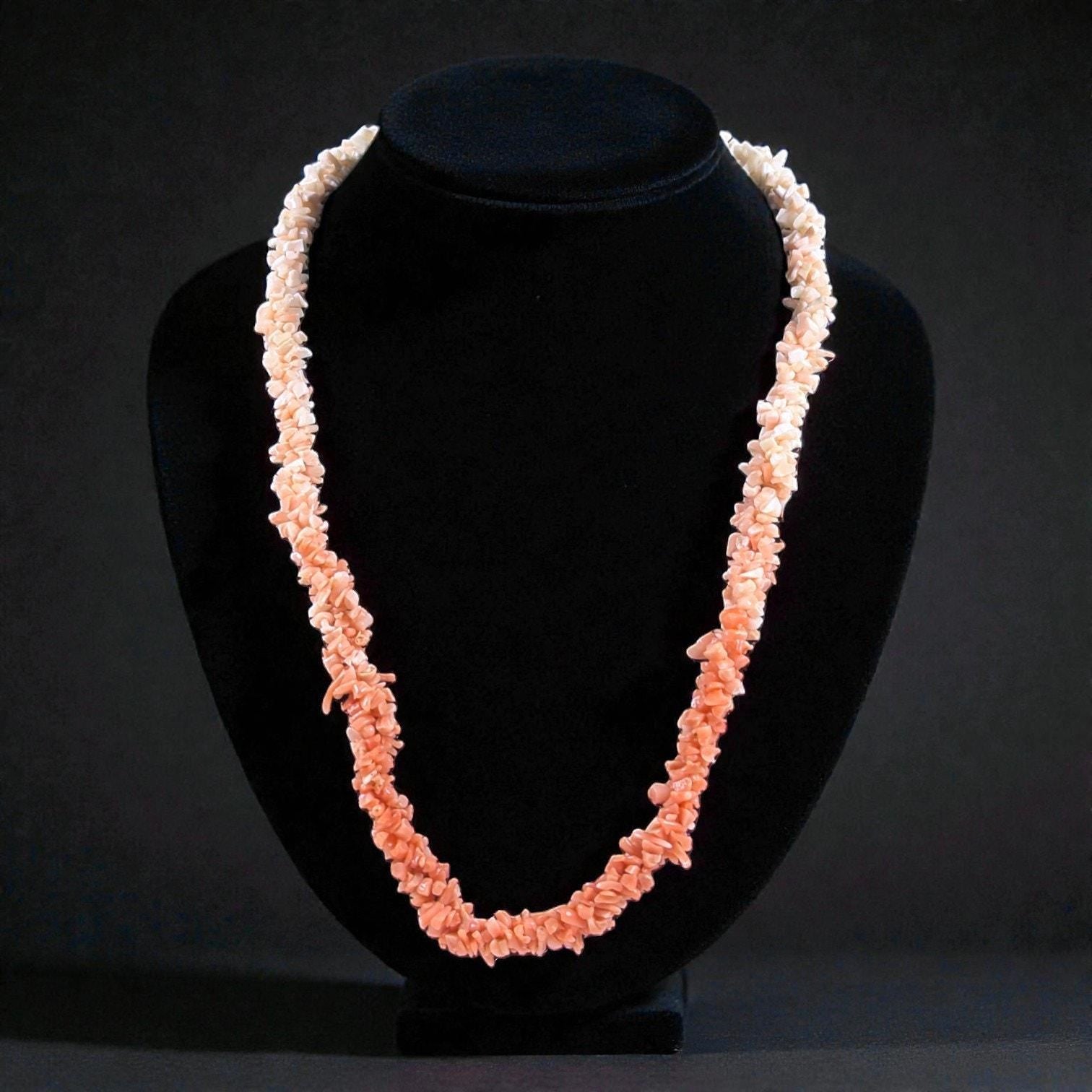 Vintage Natural Coral Chip Necklace Ombré Peach to Cream, 22"
