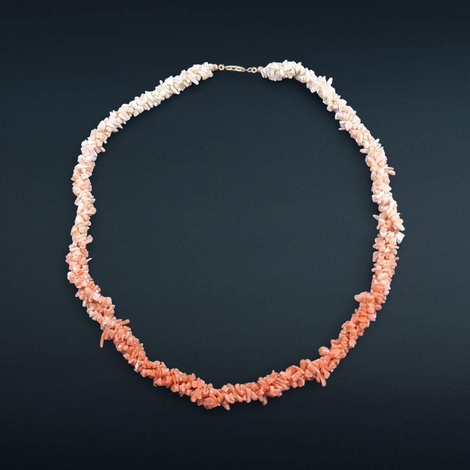 Vintage Natural Coral Chip Necklace Ombré Peach to Cream, 22"