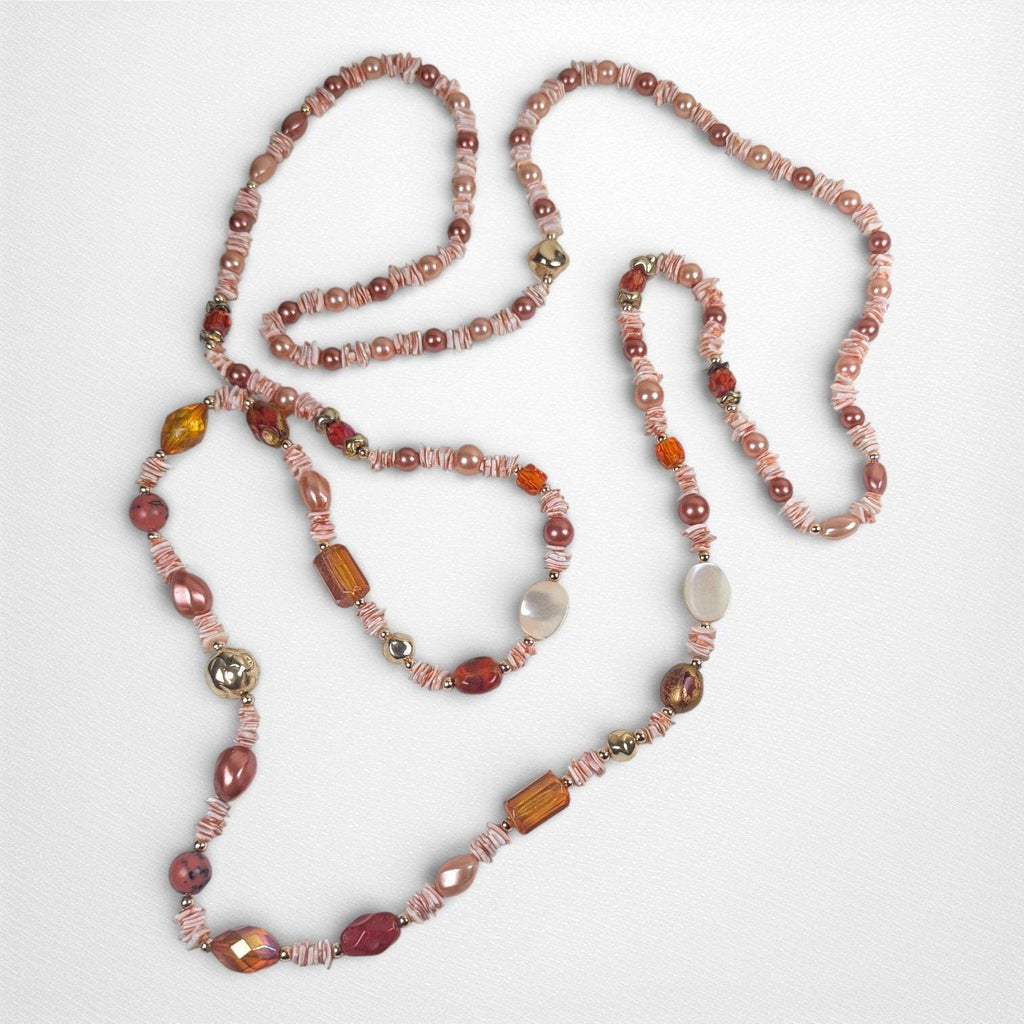 Vintage 60 Inch Dyed Shell Bead Necklace Peach Pink Tones