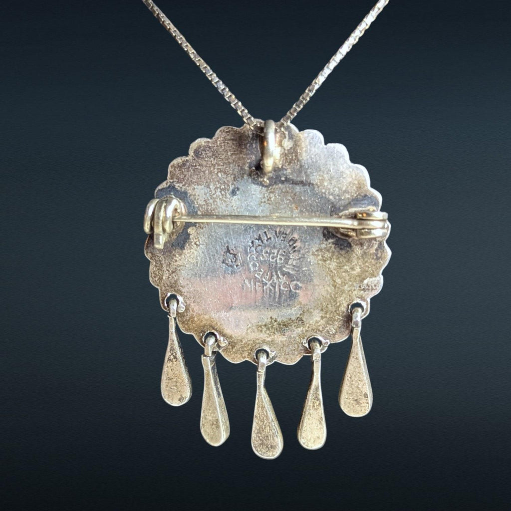 Vintage Mexican Sterling Silver Crushed Turquoise Pendant Necklace