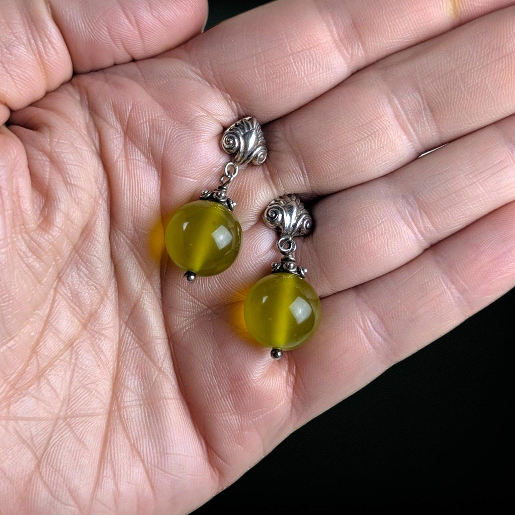 Ventage Sterling Silver Yellow Chalcedony Orb Drop Earrings