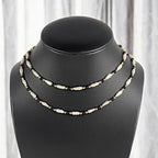 Vintage 30" Pearl, Onyx & 14K Gold Bead Necklace – Elegant Long Strand Jewelry