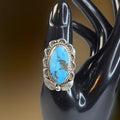 Vintage Sterling Silver Turquoise Ring, Southwestern Style, Natural Oval Stone, Size 6