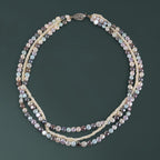 Vintage Three-Strand Pastel Pearl Choker Necklace with Sterling SilverClasp