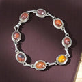 Vintage Baltic Amber Bracelet: Sterling Silver Cognac Honey Cabochons, 7.5"
