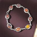 Vintage Baltic Amber Bracelet: Sterling Silver Cognac Honey Cabochons, 7.5"
