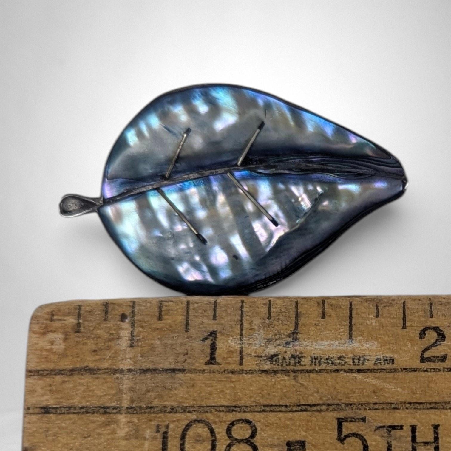 Vintage Mexican Sterling Silver Abalone Leaf Brooch, Hecho en Mexico 925