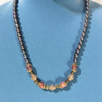 Vintage Agate, Glass, & Pearl Necklace with Cradled Filigree Beads, 14/20 GF