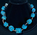 Vintage Sterling Silver & Turquoise Collar Necklace, Natural Stone, 16 Inch