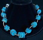 Vintage Sterling Silver & Turquoise Collar Necklace, Natural Stone, 16 Inch