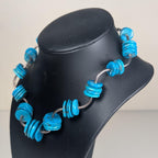 Vintage Sterling Silver & Turquoise Collar Necklace, Natural Stone, 16 Inch