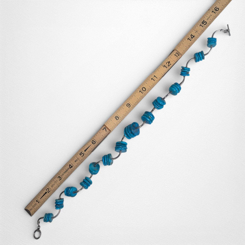 Vintage Sterling Silver & Turquoise Collar Necklace, Natural Stone, 16 Inch
