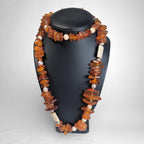 Vintage 34″ Graduated Bead Necklace with Amber, Agate and Freshwater Pearls