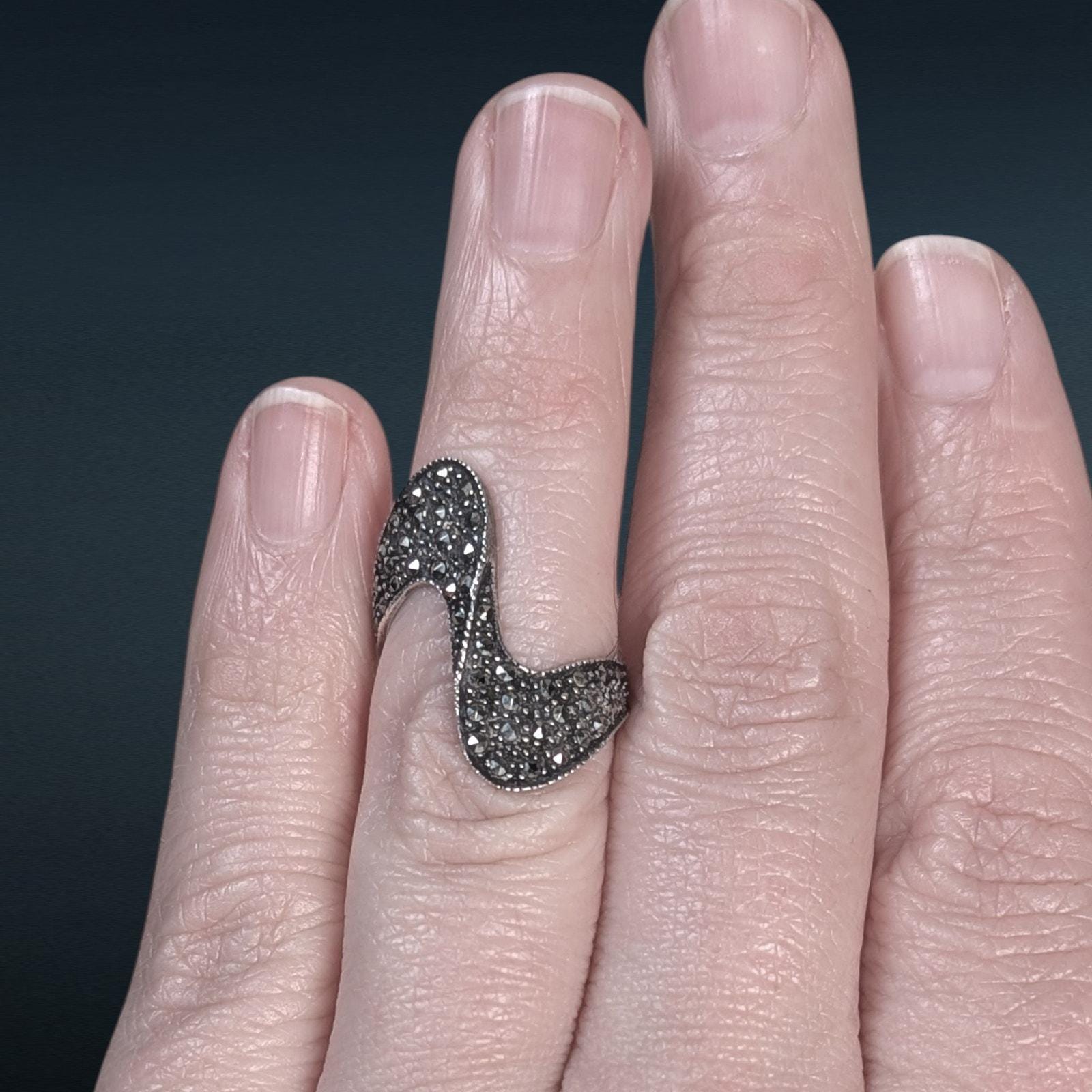 Vintage Sterling Silver Marcasite Ring | Organic Wave Design | Size 5.5