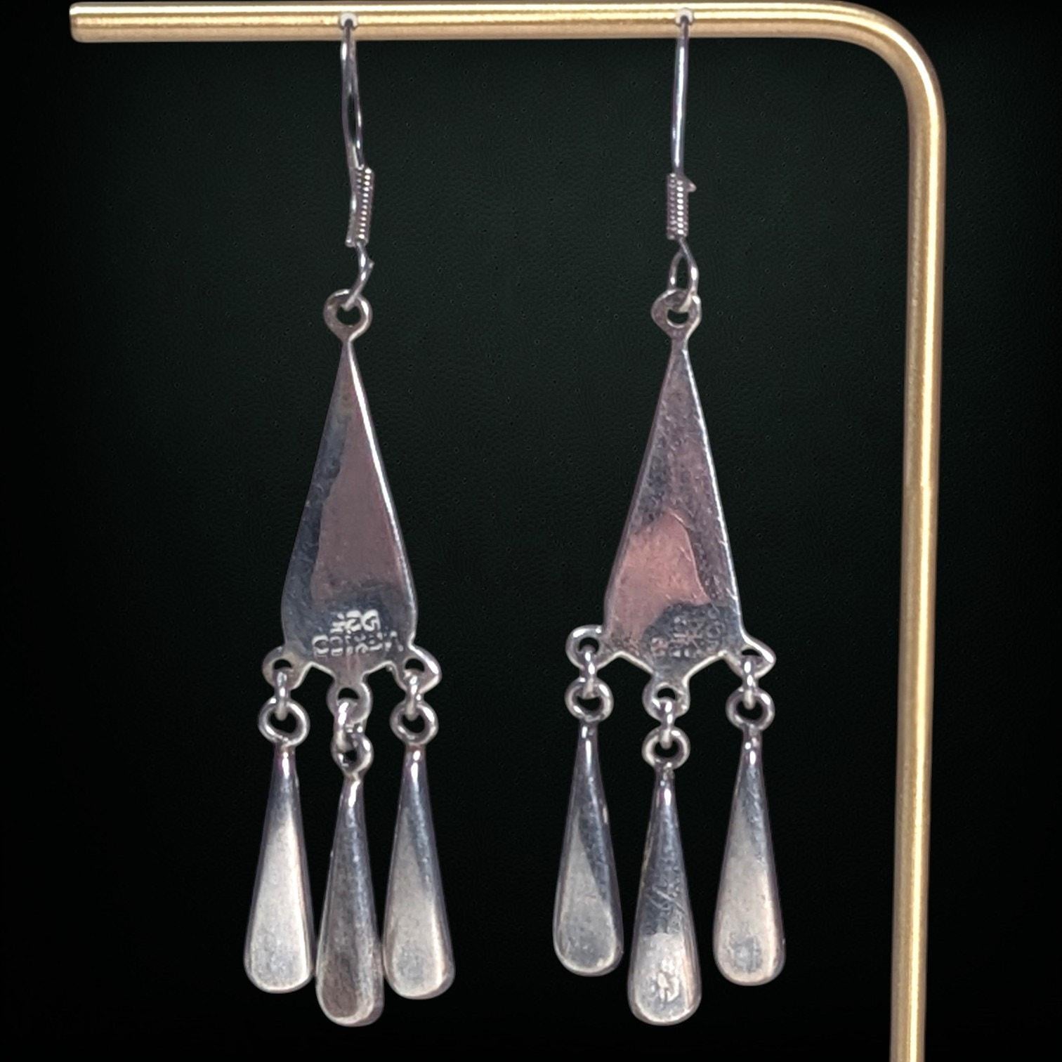Vintage Mexican Sterling Abalone Chandelier Earrings, 925, 3″
