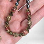 Vintage Agate, Glass, & Pearl Necklace with Cradled Filigree Beads, 14/20 GF