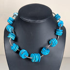 Vintage Sterling Silver & Turquoise Collar Necklace, Natural Stone, 16 Inch