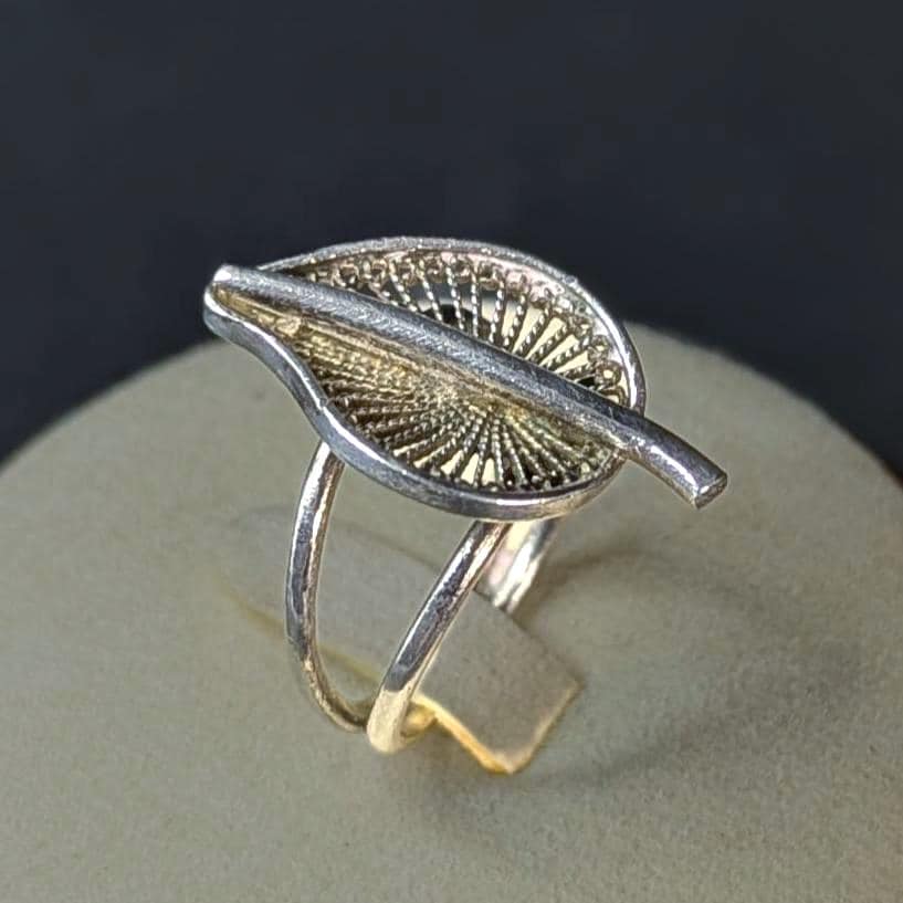 Vintage Filigree Poplar Leaf Ring: Handmade 925 Sterling Silver, Size 6.75-7