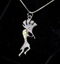 Vintage Sterling Silver Kokopelli Opal Inlay Pendant Necklace 18" Chain
