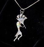 Vintage Sterling Silver Kokopelli Opal Inlay Pendant Necklace 18" Chain