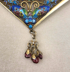 Vintage Chinese Sterling Vermeil Cloisonné Fan Brooch with Butterflies & Rubies