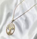 14K Solid Gold Tree of Life Pendant Necklace Cut White and Yellow Gold