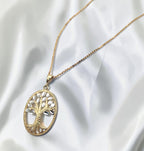 14K Solid Gold Tree of Life Pendant Necklace Cut White and Yellow Gold