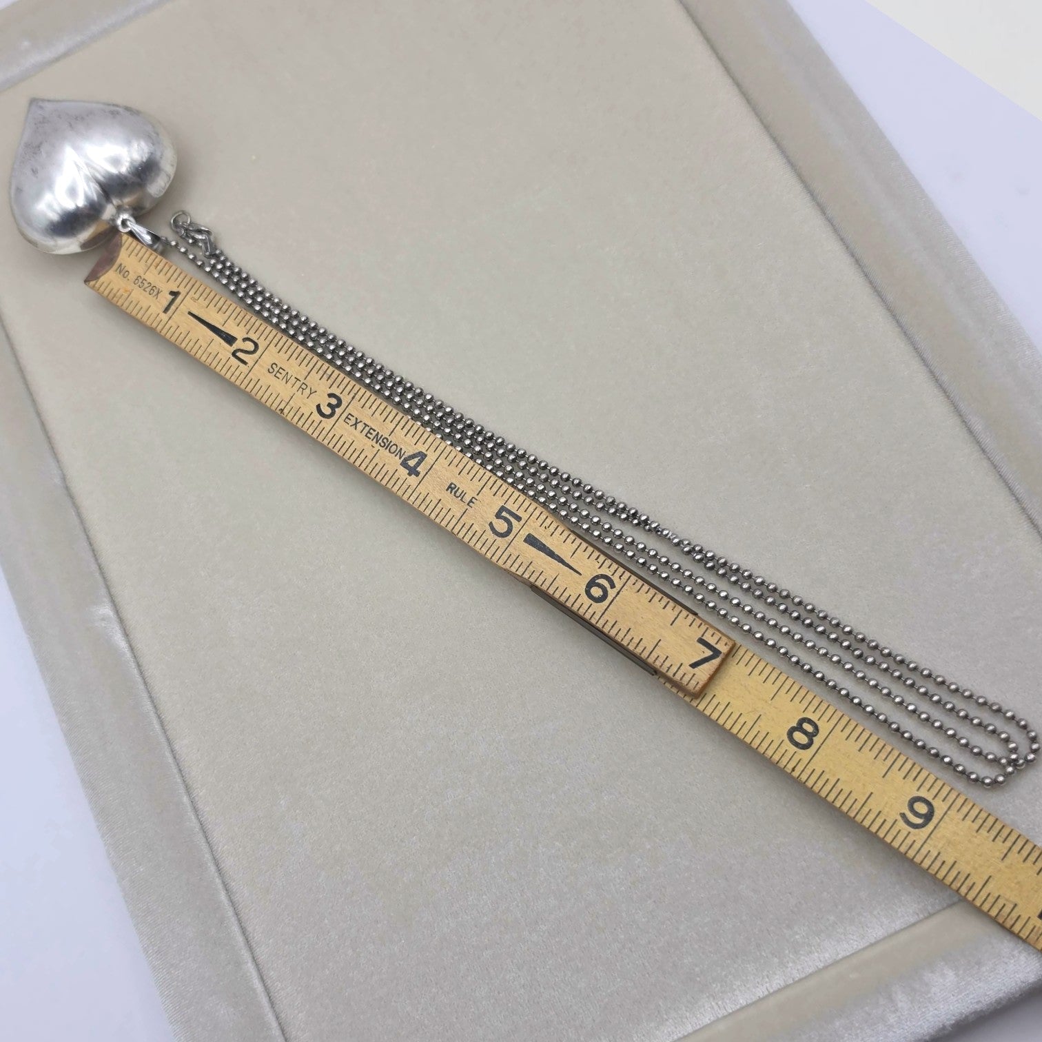 Vintage Sterling Silver Puffy Heart Pendant Necklace 36" Italian Ball Chain