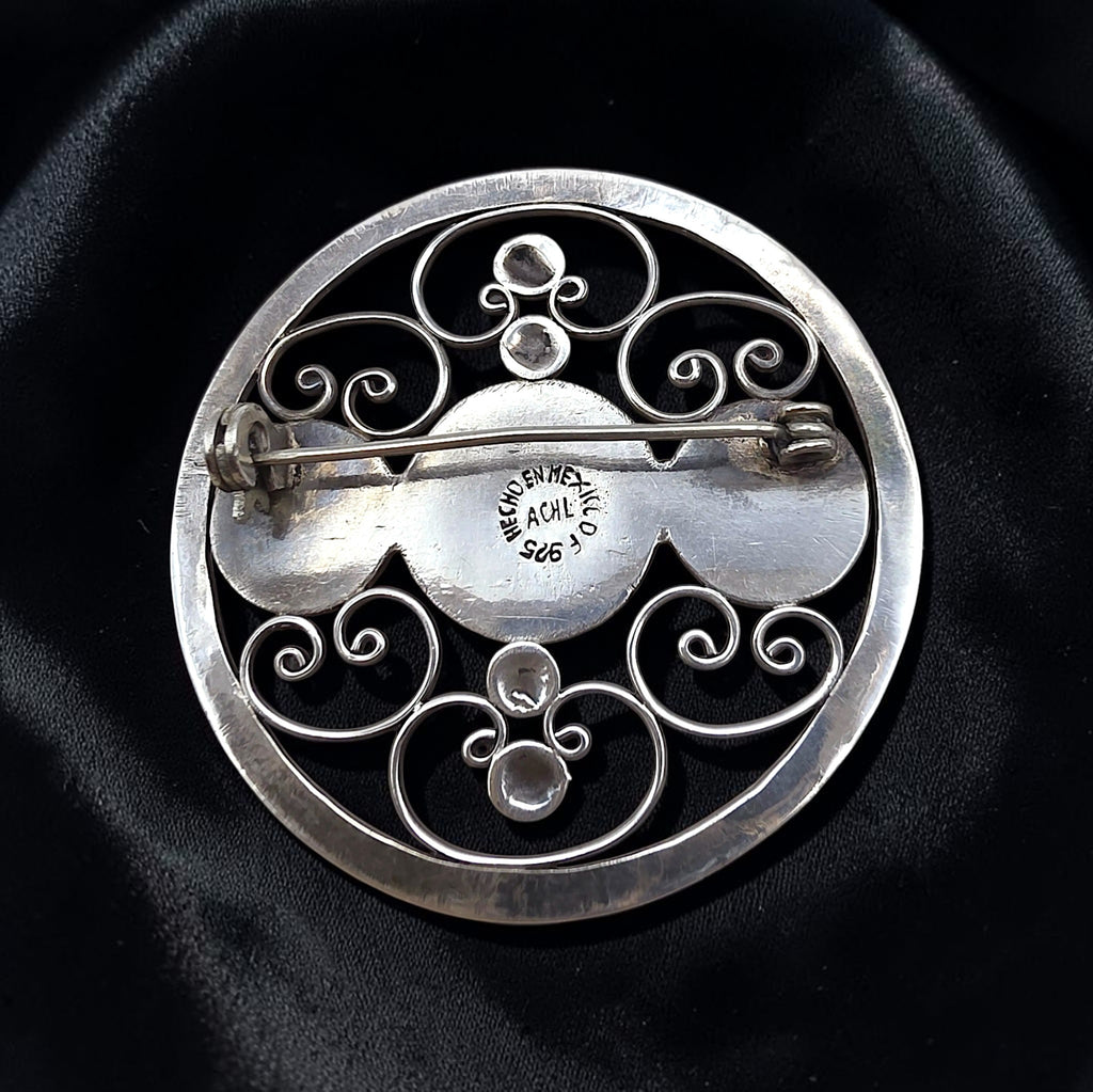 Vintage Mexican Sterling Silver Openwork Dome and Scroll Brooch AHCL 925