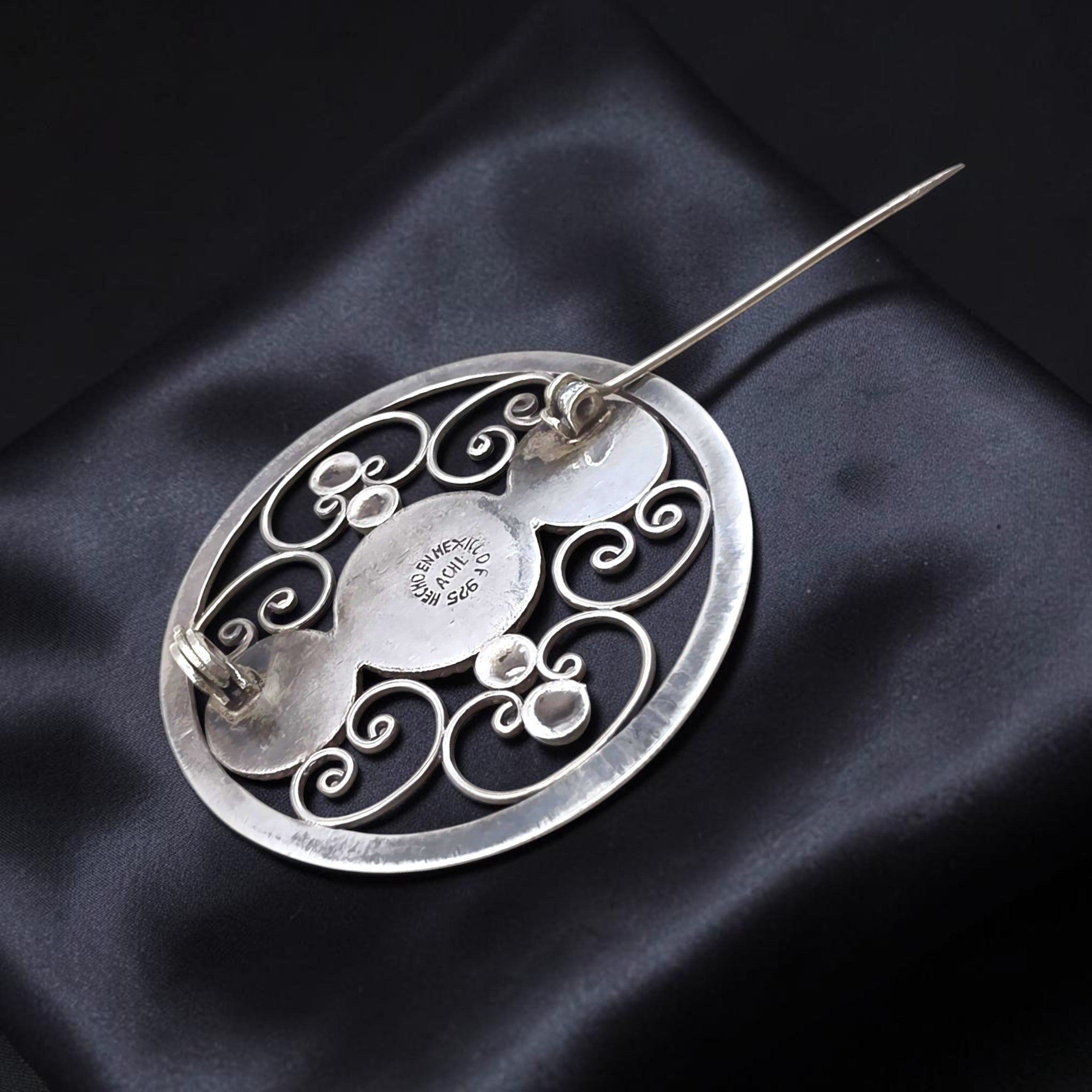 Vintage Mexican Sterling Silver Openwork Dome and Scroll Brooch AHCL 925