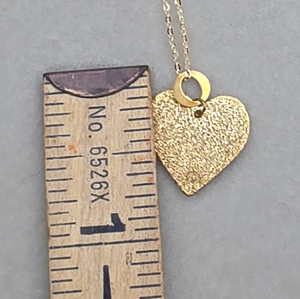 Vintage Italian 14K Gold Dainty Textured Heart Pendant Necklace, 18"