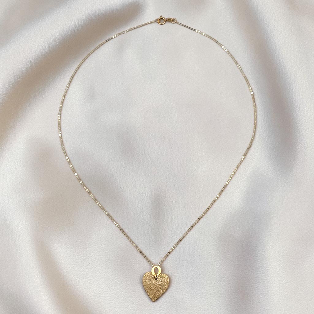 Vintage Italian 14K Gold Dainty Textured Heart Pendant Necklace, 18"