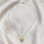 Vintage Italian 14K Gold Dainty Textured Heart Pendant Necklace, 18"