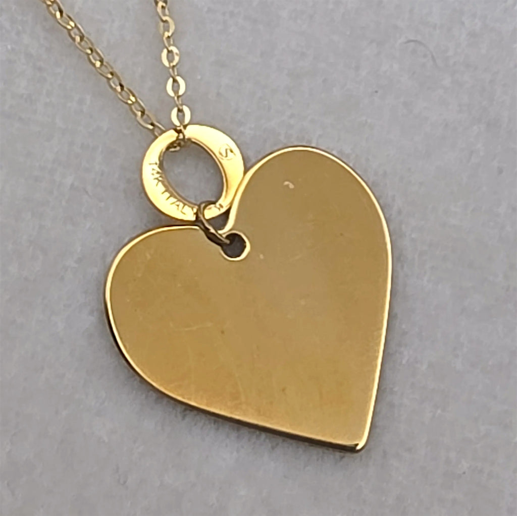 Vintage Italian 14K Gold Dainty Textured Heart Pendant Necklace, 18"