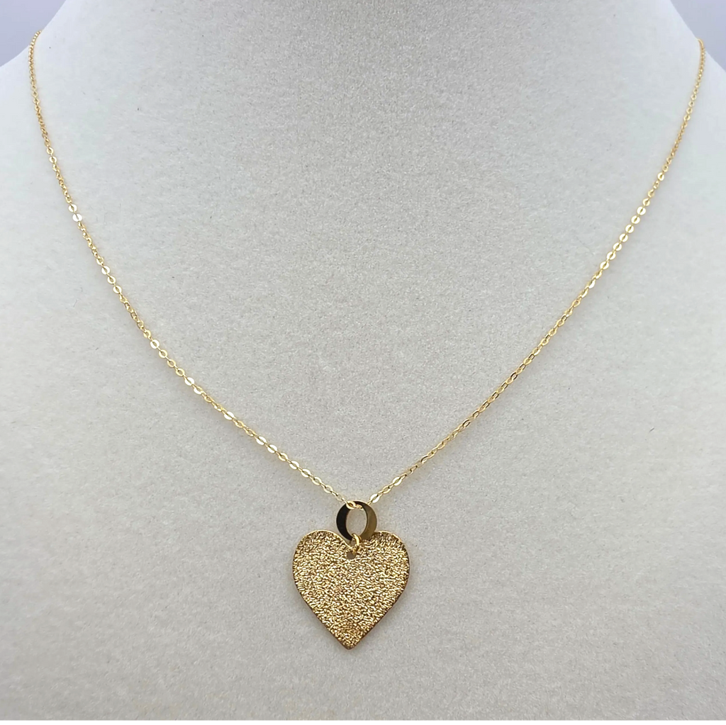 Vintage Italian 14K Gold Dainty Textured Heart Pendant Necklace, 18"