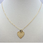Vintage Italian 14K Gold Dainty Textured Heart Pendant Necklace, 18"