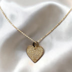 Vintage Italian 14K Gold Dainty Textured Heart Pendant Necklace, 18"